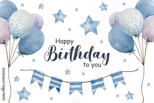 Happy birthday banner. Boy happy birthday. Blue.
