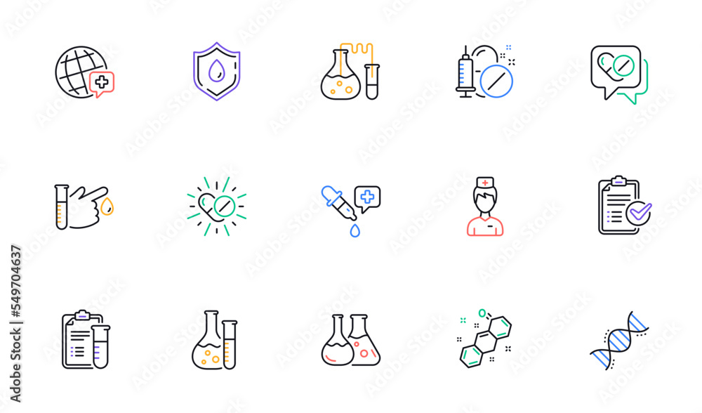 Medical healthcare, doctor line icons. Drug testing, scientific discovery and disease prevention icons. Chemical formula, chemistry testing lab. Linear set. Bicolor outline web elements. Vector Medical healthcare, doctor line icons. Drug testing, scientific discovery and disease prevention icons. Chemical formula, chemistry testing lab. Linear set. Bicolor outline web elements. Vector