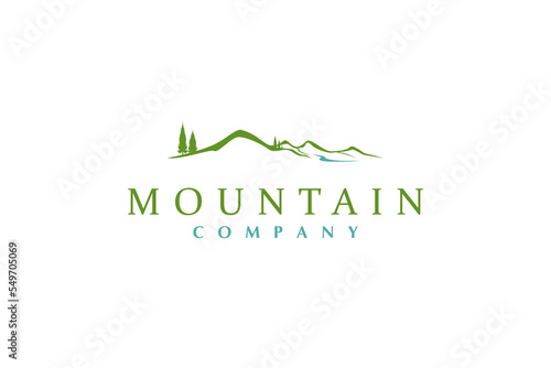 Minimalist Landscape Hills, Mountain Peaks River Creek Simple logo design Vector