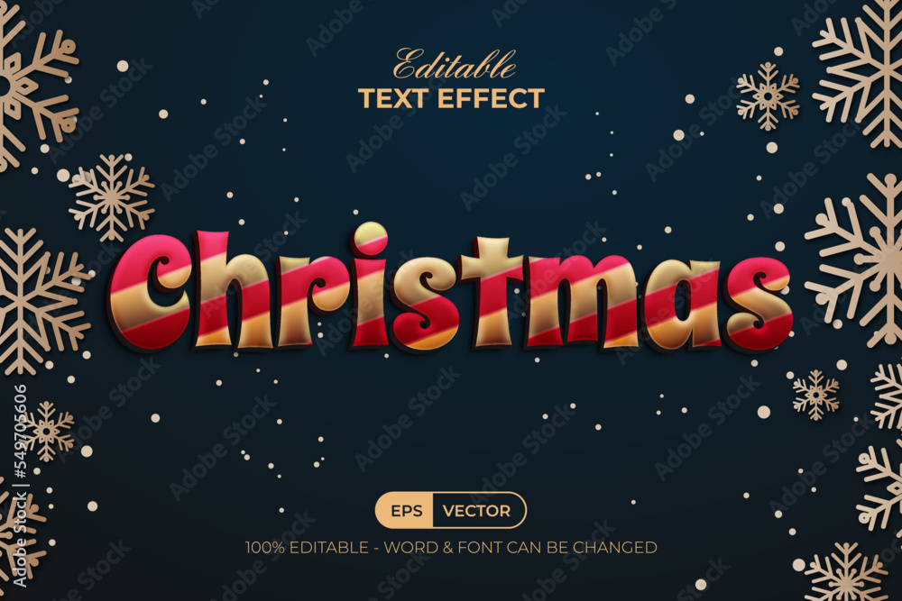 Christmas text effect style with gold snowflakes. Editable text effect vector.