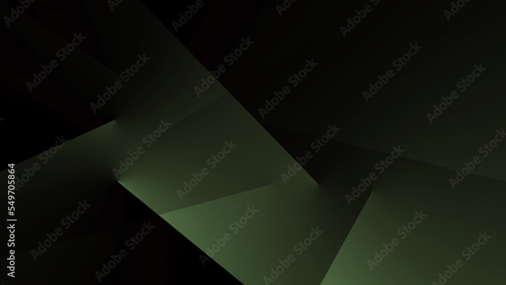 Dark olive green abstract modern background for design. Geometric shapes, triangles, squares, rectangles, stripes, lines. Futuristic. 3d effect. Khaki, military.