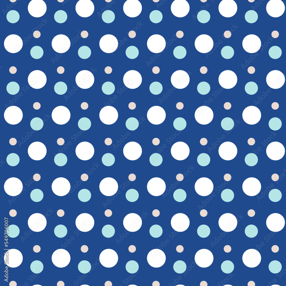 Seamless pattern of polka dots in different sizes. Design for wrapping paper, scrapbook, greeting card, celebration of Christmas, New Year, Winter holidays home decor, textile.