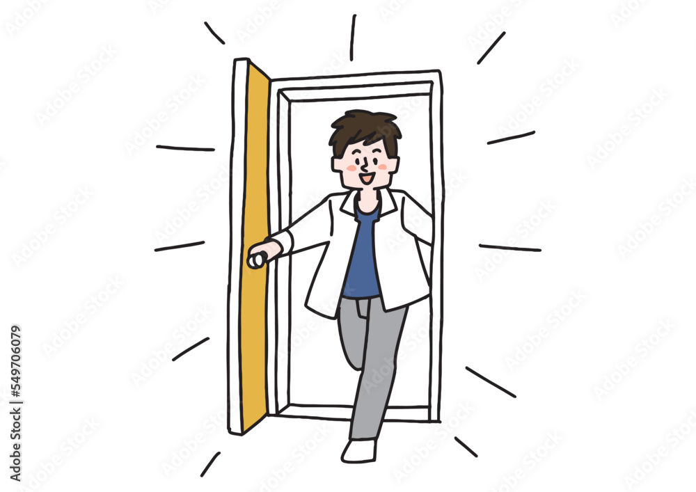 勢いよくドアを開けて入ってくる男性
