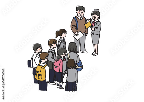 修学旅行に向かう生徒たちのイラスト
