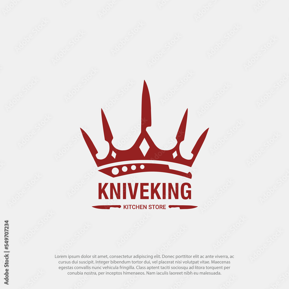 Food Logo Concept. sharp Knife in the Crown shape, for knives or knife shop or or store kitchen shop utilities restaurant Food Logo Concept. sharp Knife in the Crown shape, for knives or knife shop or or store kitchen shop utilities restaurant