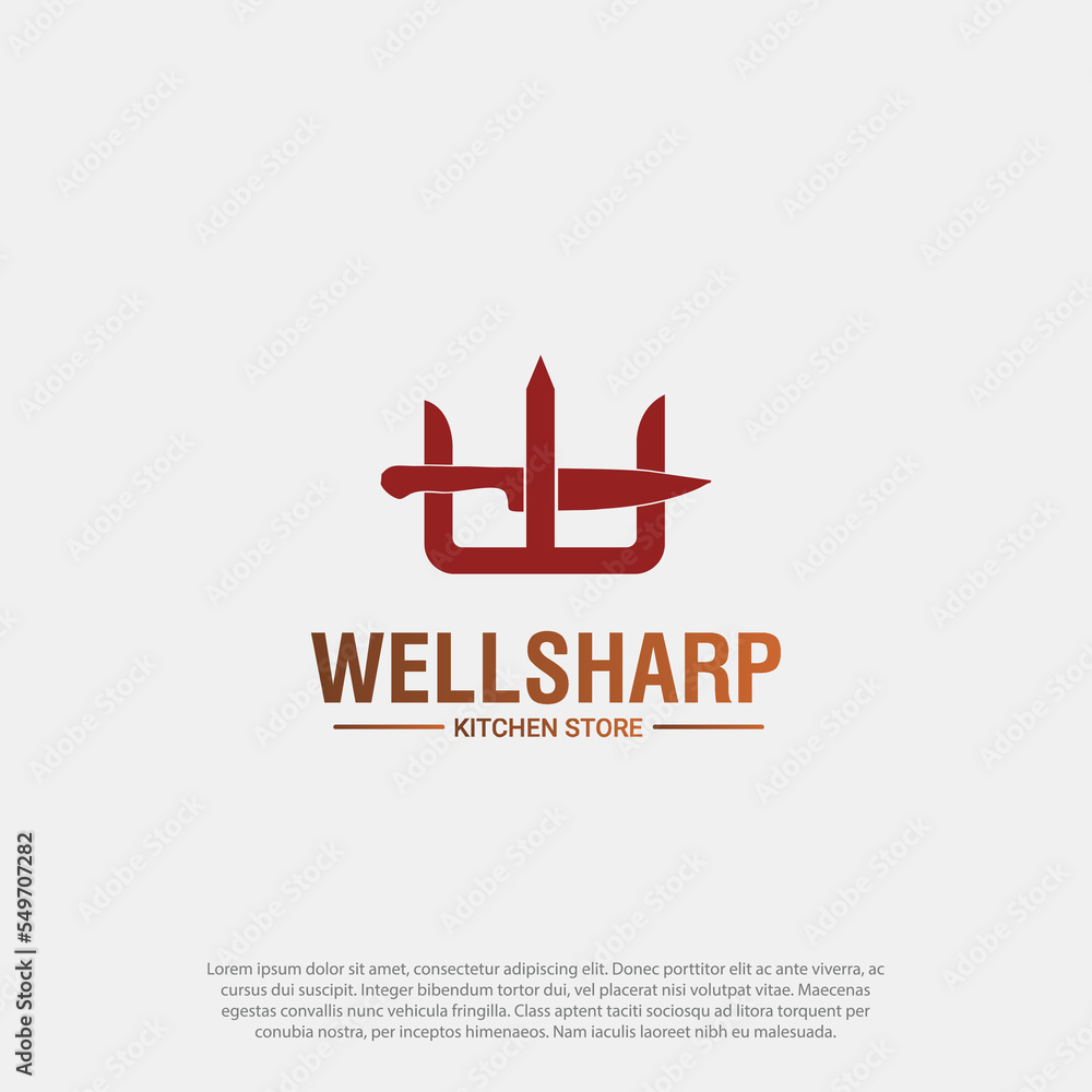 Letter W with knife in the middle of letter logo designs vector Letter W with knife in the middle of letter logo designs vector