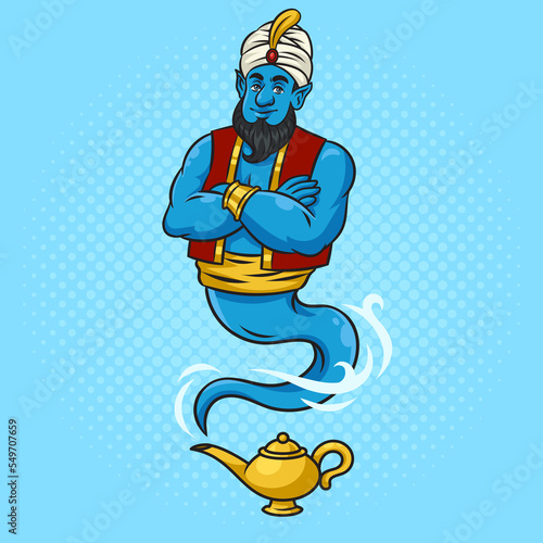 Canvas Print Magical fabulous character genie Djinn out of magic lantern pinup pop art retro raster illustration