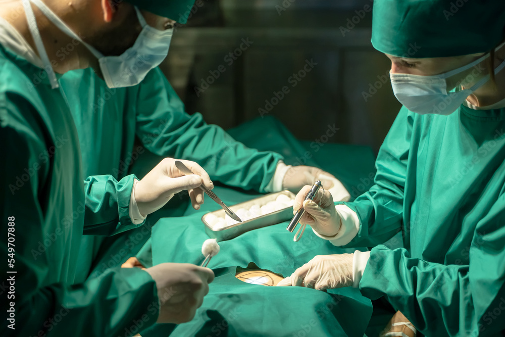 Female surgeon team and male surgeon ready to operate on patients in hospital operating room. Female surgeon team and male surgeon ready to operate on patients in hospital operating room.