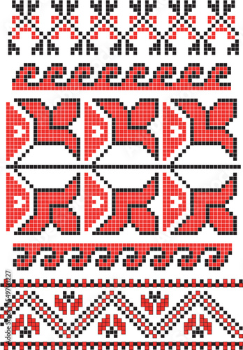 Traditional ornament of Ukrainian scheme for cross-stitching vyshyvanka pixel vector 