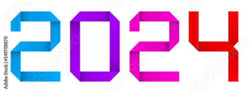 Vector concept or conceptual paper origami font forming the word 2024 isolated on white background as a metaphor for opportunity, better cooperation, progress and future