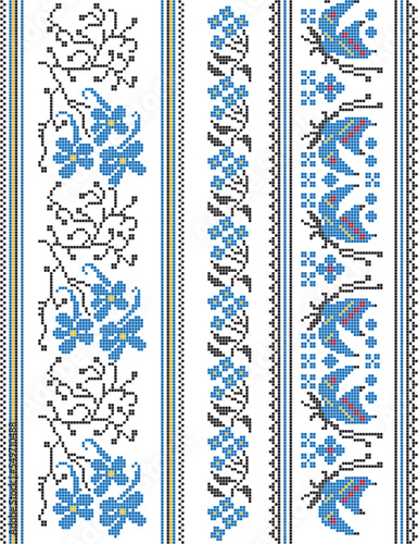 Traditional ornament of Ukrainian scheme for cross-stitching vyshyvanka pixel art vector set