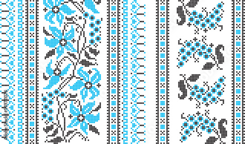 Traditional ornament of Ukrainian scheme for cross-stitching vyshyvanka pixel art vector set