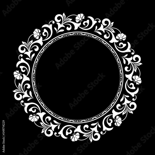 Decorative frame Elegant vector element for design in Eastern style, place for text. Floral black and white border. Lace illustration for invitations and greeting cards