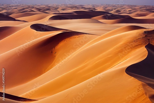 Fototapeta Bright yellow landscape of desert dunes and hills of sand