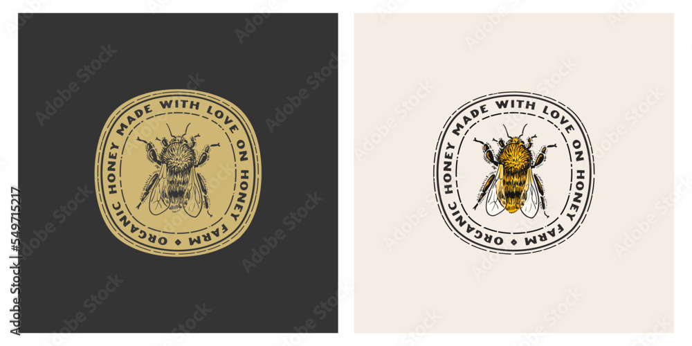 Organic honey farm vector badge logo stamp vintage