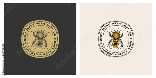 Organic honey farm vector badge logo stamp vintage