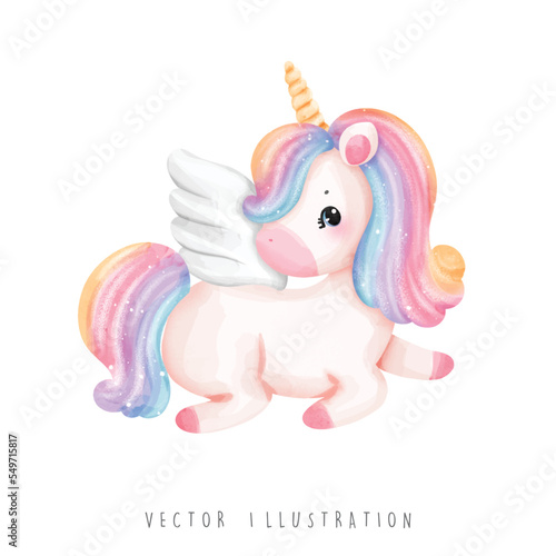 Watercolor unicorn, magical unicorn vector illustration © ChonnieArtwork 