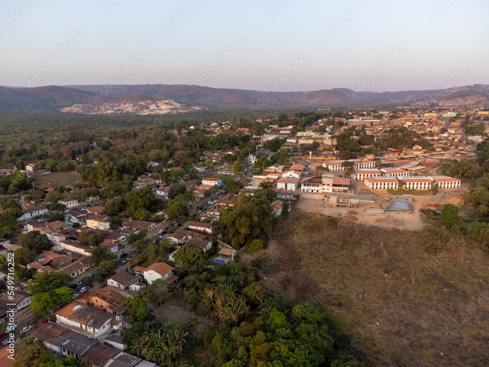 beautiful sunset in historic Portuguese colonial town surrounded by mountains
