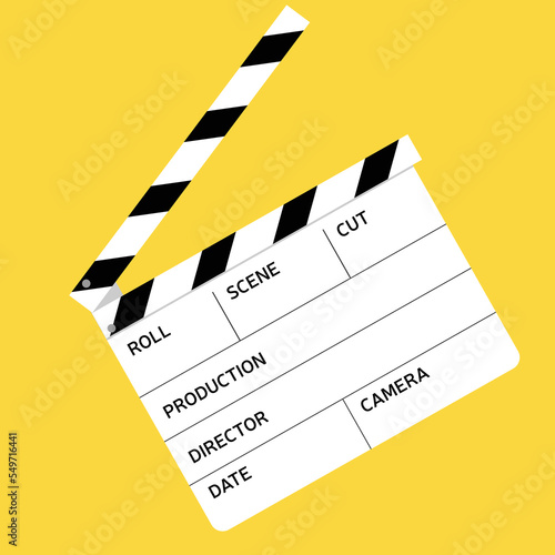 movie clapperboard isolated on yellow background. Vector illustration.