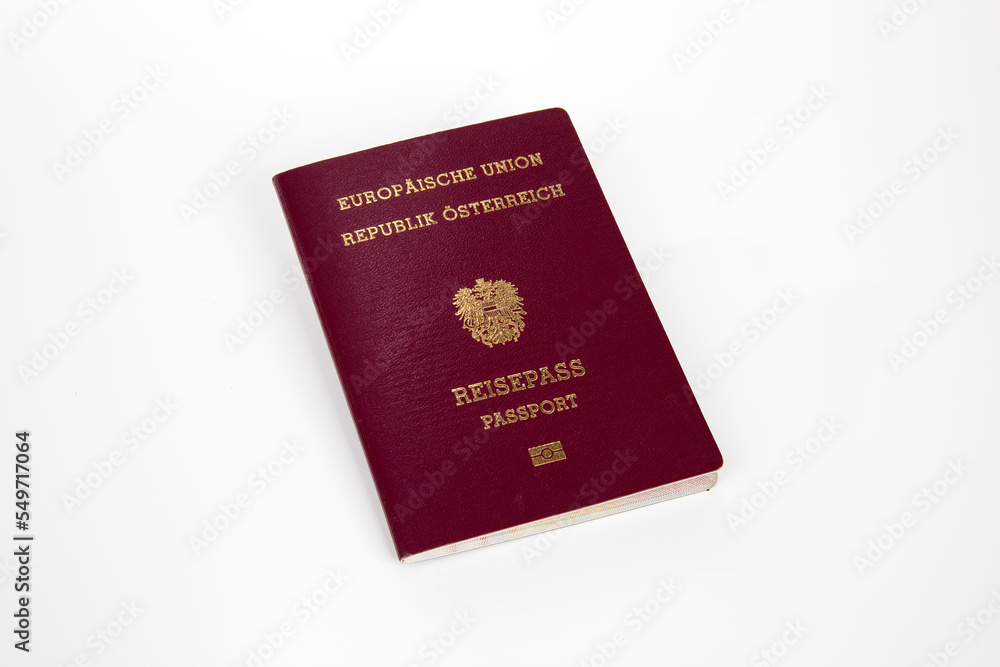Official passport of Austria on white background, Text saying Official passport of Austria on white background, Text saying