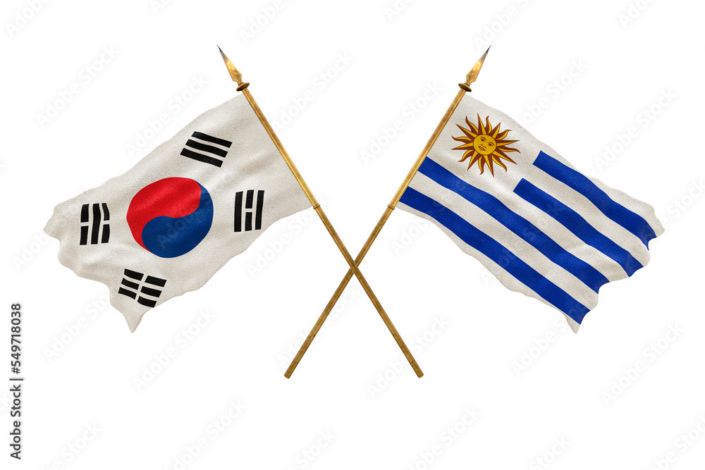 Background for designers. National Day. 3D model National flags South Korea and Uruguay