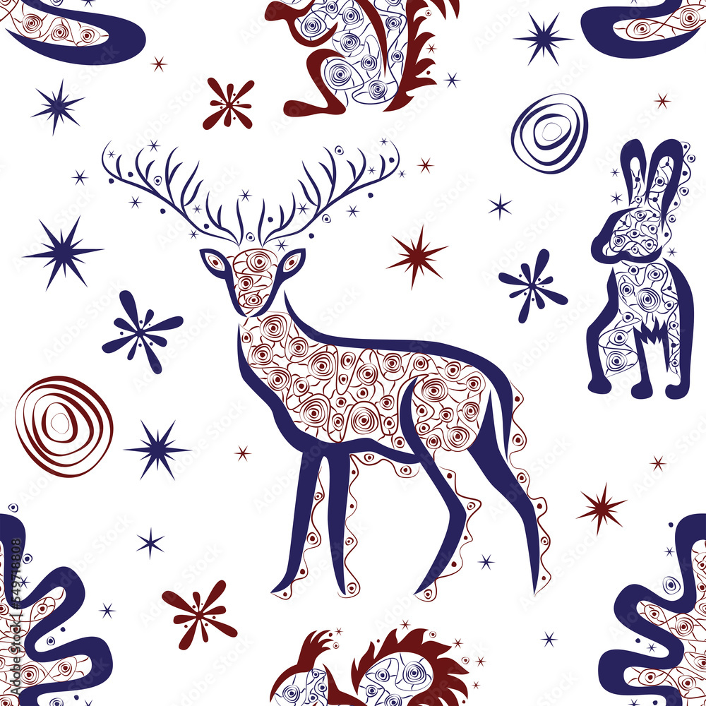 stylized New Year seamless pattern on a white background stylized New Year seamless pattern on a white background