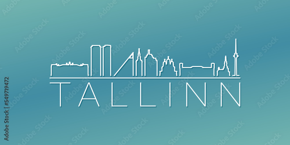 Tallinn, Estonia Skyline Linear Design. Flat City Illustration Minimal Clip Art. Background Gradient Travel Vector Icon.