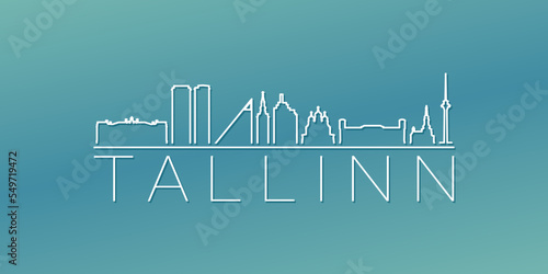 Tallinn, Estonia Skyline Linear Design. Flat City Illustration Minimal Clip Art. Background Gradient Travel Vector Icon.
