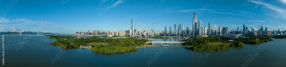 Shenzhen ,China - Circa 2022:  Aerial view of landscape in Shenzhen city,China