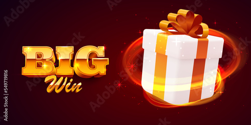 Gift box with light explosion. Big win concept. Vector illustration