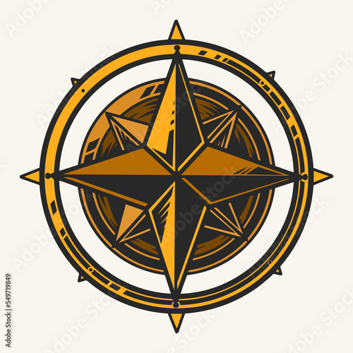 Marine compass vintage colorful label