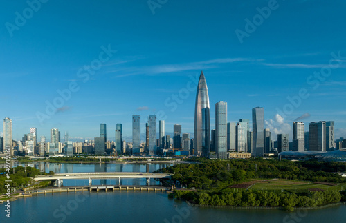 Shenzhen  China - Circa 2022   Aerial view of landscape in Shenzhen city China