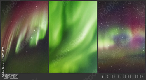 Aurora borealis. Night starry sky and Northern lights. Background set