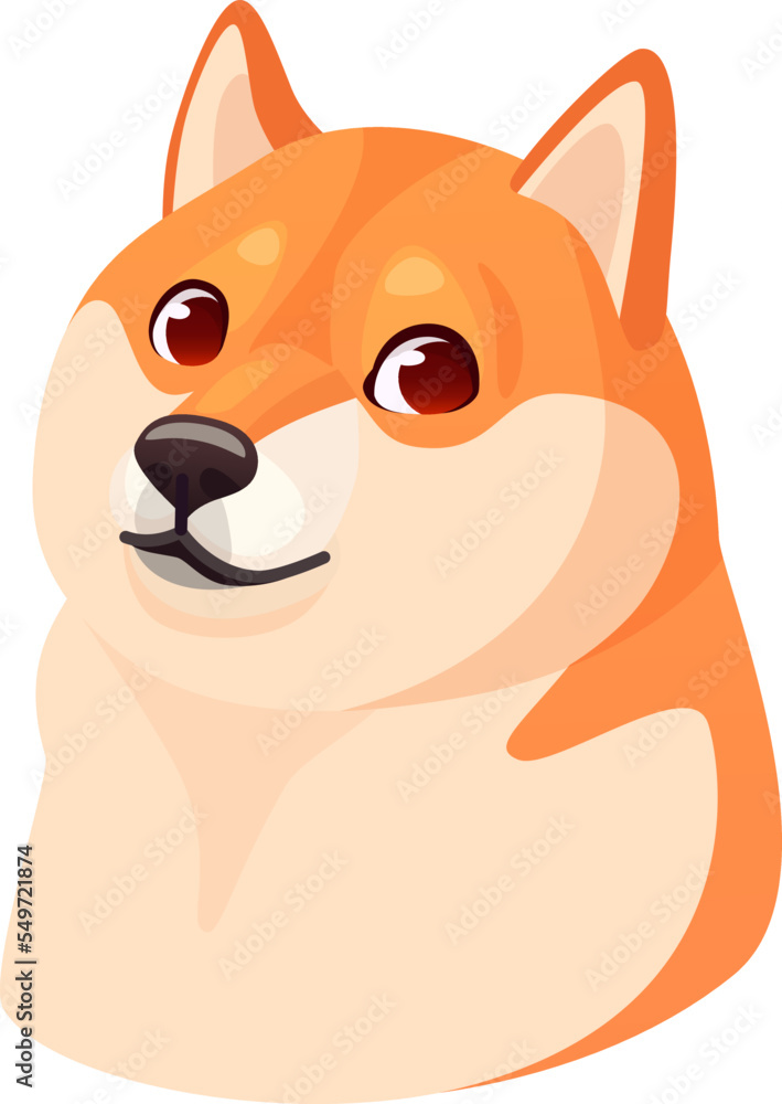 Meme dog. Viral internet memes fun art japan dog face with eyes shiba inu drawing head canine animal, popular brand digital marketing funny thug puppy ingenious vector illustration - obrazy, fototapety, plakaty 