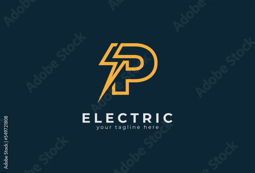 Electric Logo, abstract letter P and lightning bolt combination, tunder bolt design logo template element, vector illustration