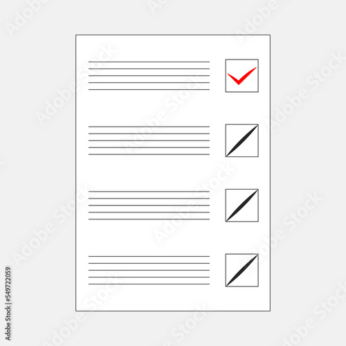 Completed form or ballot for voting or testing