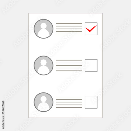 Ballot or questionnaire for selection of three candidates
