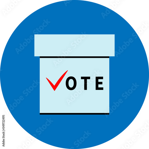 Ballot box with word VOTE on blue circle backdrop photo