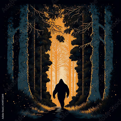 Bigfoot Walking Through the Forest | Created Using Midjourney and Photoshop
