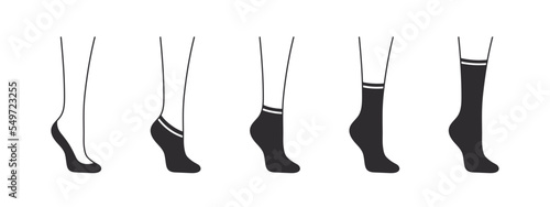 Types of socks. Set with various forms of socks. Garment icons. Vector illustration