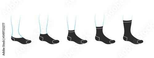 Types of men's socks. Set with various forms of socks. Garment icons. Vector illustration
