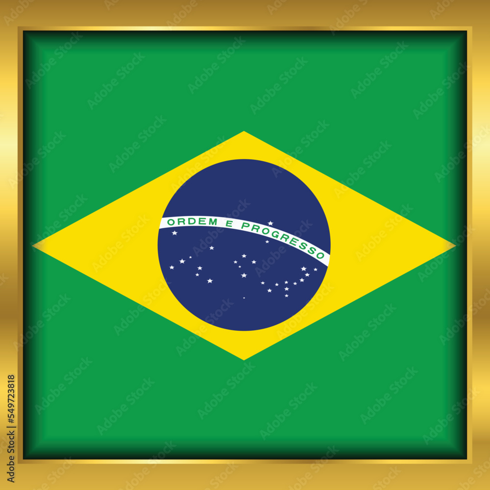 Fototapeta premium Brazil Flag, Brazil flag golden square button,Vector illustration eps10. 