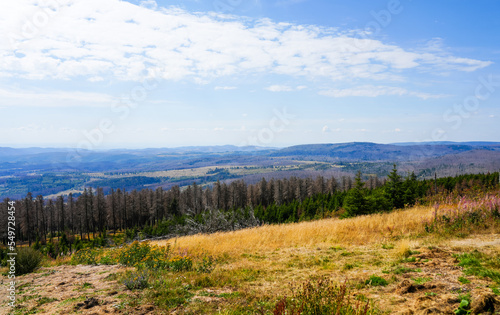 View of the surrounding landscape from the Wurmberg in the Harz mountains. 