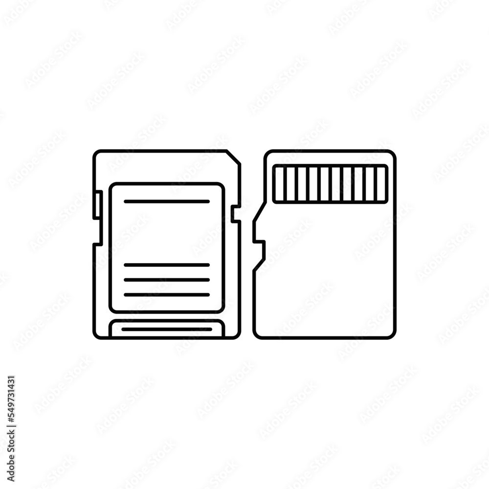 SD card icon in line style icon, isolated on white background SD card icon in line style icon, isolated on white background