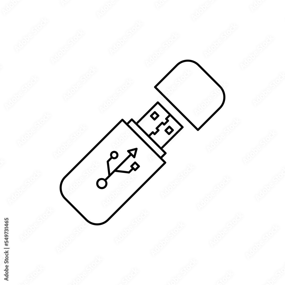 Flash drive, USB stick icon in line style icon, isolated on white background