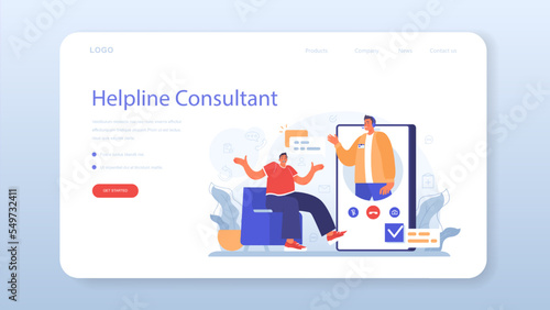 Call center or helpline web banner or landing page. Support operator