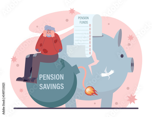 Retirement savings. Future pension plan. Senior character lost money