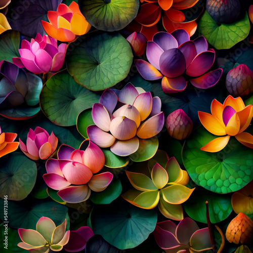 Wallpaper Mural Beautiful Gorgeous Colorful Lotus Flowers - Multicolor Torontodigital.ca