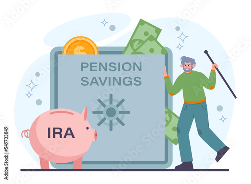 Retirement savings. Future pension plan. Senior character successfully