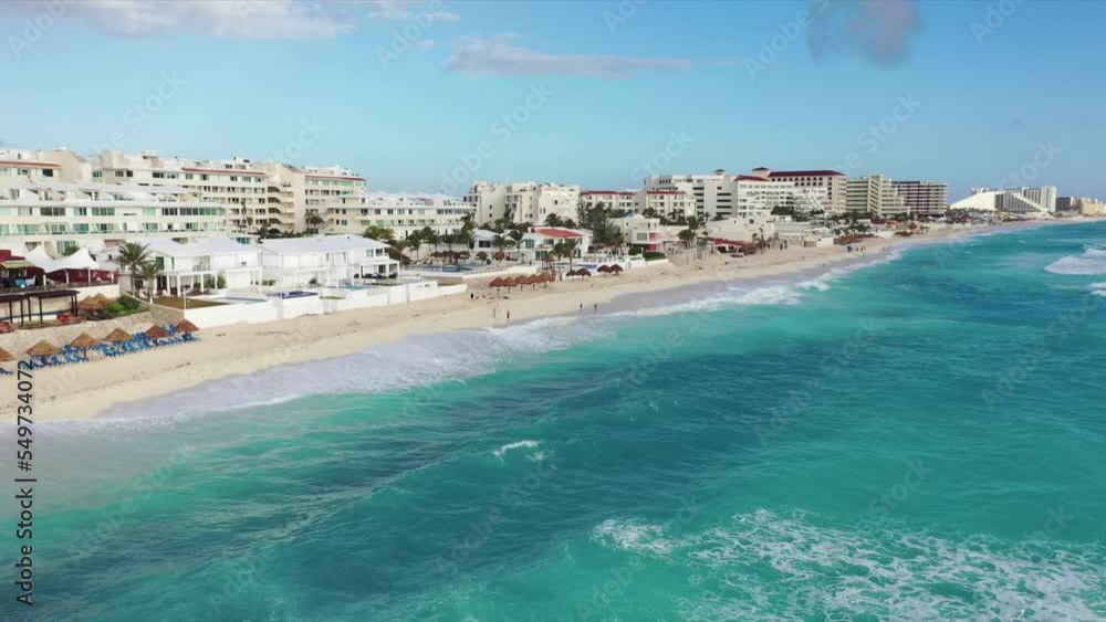 Cancun, Mexico. A hotel zone and public beach aerial view Cancun, Mexico. A hotel zone and public beach aerial view